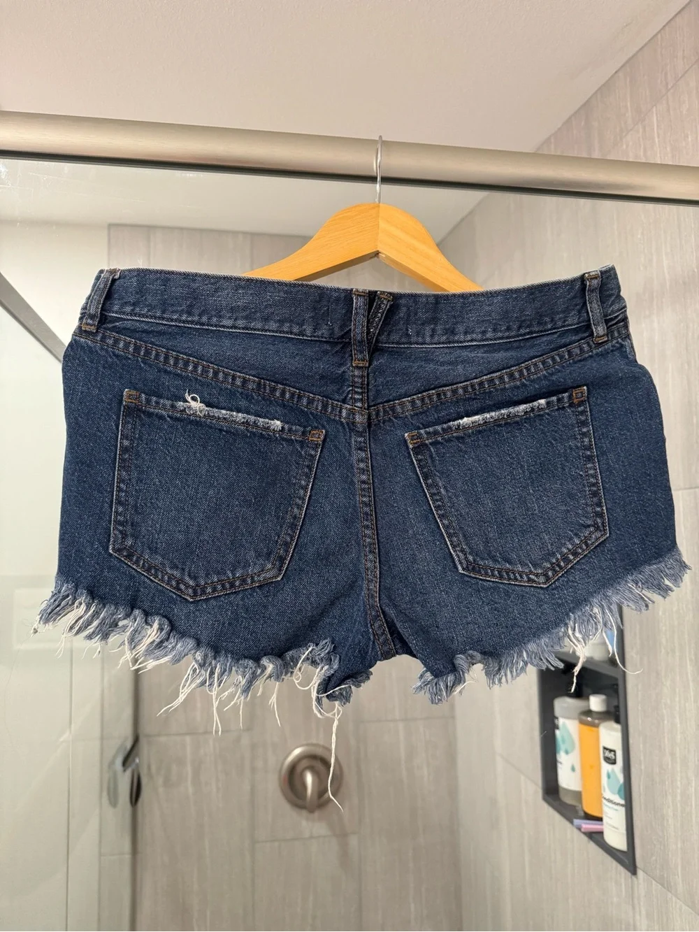 We The Free Dark Blue Distressed Denim Cutoff Shorts